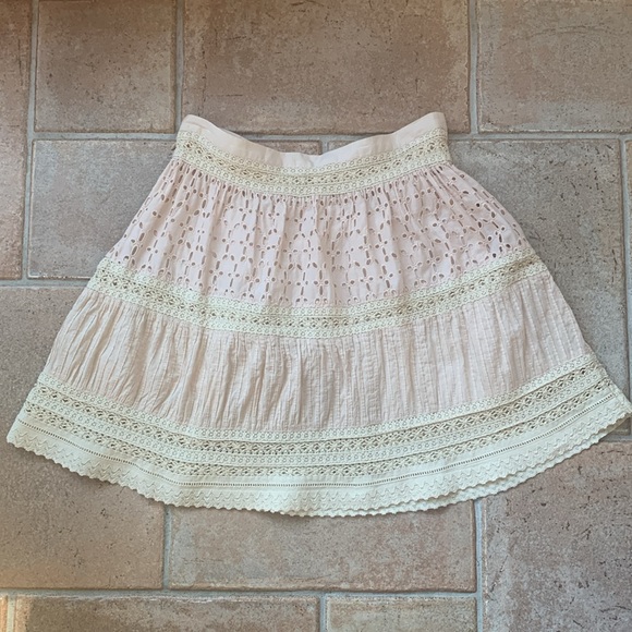 Zara Ivory Eyelet and Crochet Lace Side Zip Lined Skirt Size 2 - Picture 2 of 4